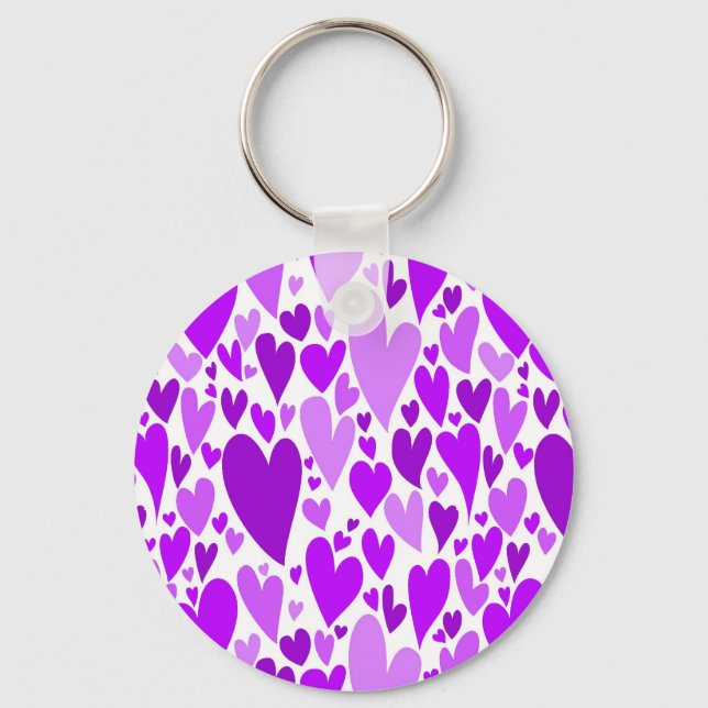 Groovy and Romantic Purple Hearts Valentine's Day Key Ring (Front)