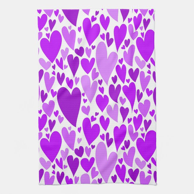 Groovy and Romantic Purple Hearts Valentine's Day Tea Towel (Vertical)