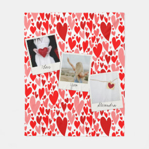 Groovy and Romantic Red Hearts Valentine Photo  Fleece Blanket