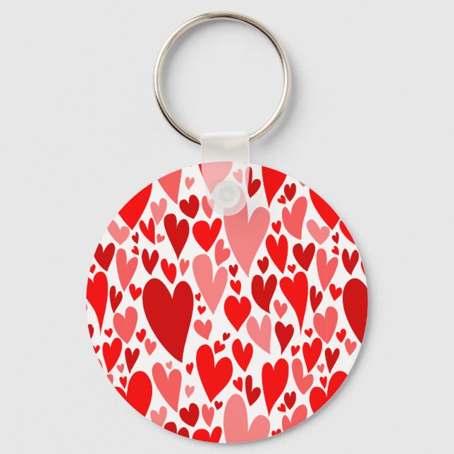 Groovy and Romantic Red Hearts Valentine's Day Key Ring (Front)