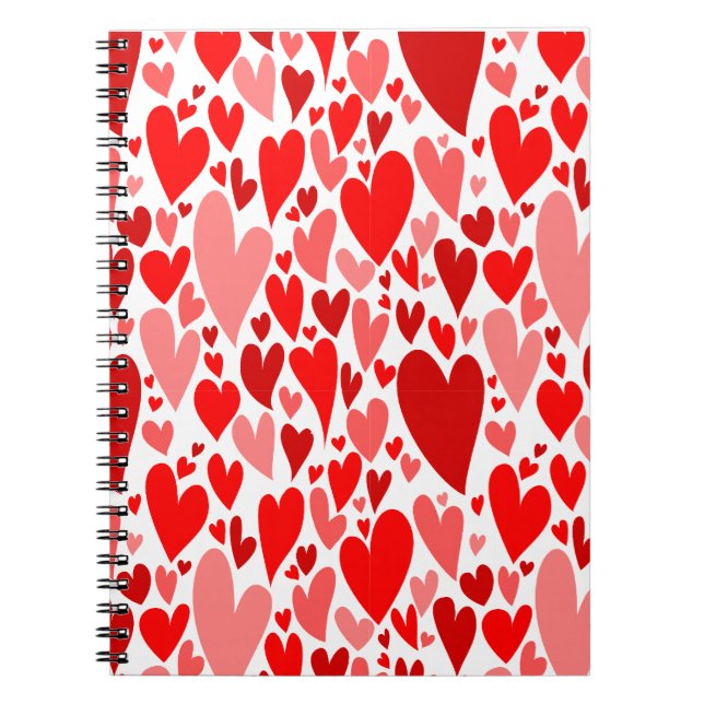 Groovy and Romantic Red Hearts Valentine's Day Spiral Notebook (Front)