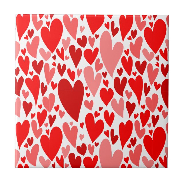 Groovy and Romantic Red Hearts Valentine's Day Tile (Front)