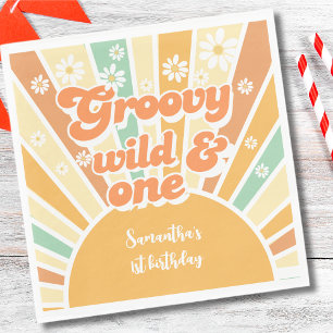 Groovy and wild retro sun kids birthday napkin