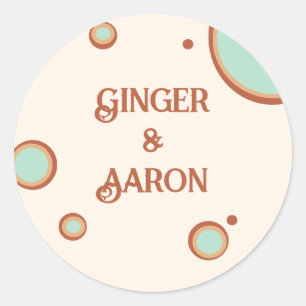 Groovy Aqua Circles 70s Retro Wedding Classic Round Sticker