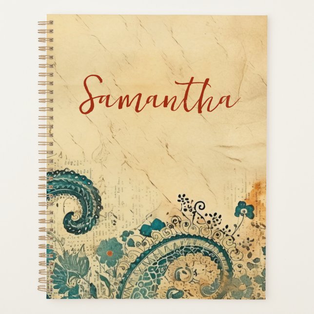 Groovy Aqua Orange Pattern Planner (Front)