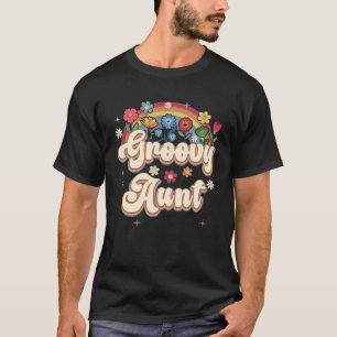 Groovy Aunt Retro Hippie Peace Sign Floral Mothers T-Shirt