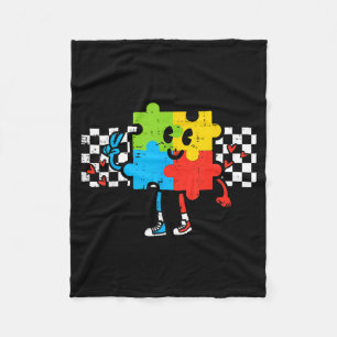 Groovy Autism Awareness Puzzle Retro Men Women Kid Fleece Blanket