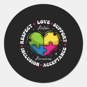 Groovy Autism Awareness Respect Love Support Blue Classic Round Sticker