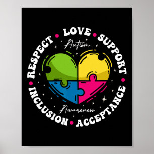Groovy Autism Awareness Respect Love Support Blue  Poster