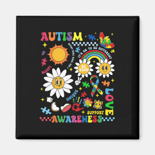 Groovy Autism Awareness Unique Love Support Puzzle Magnet
