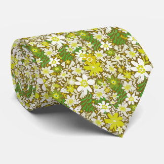 Groovy Autumn Green Blooms Neck Tie