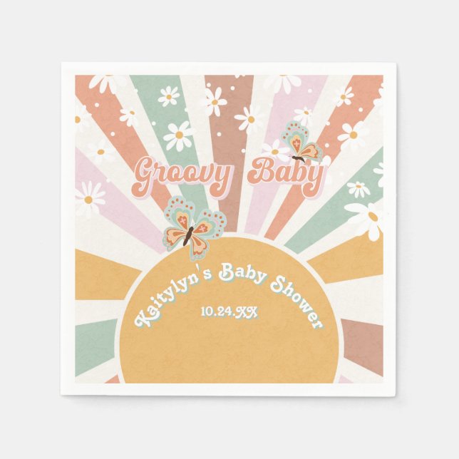 Groovy Baby Daisies Retro 70s Hippie Sunshine Girl Napkin (Front)
