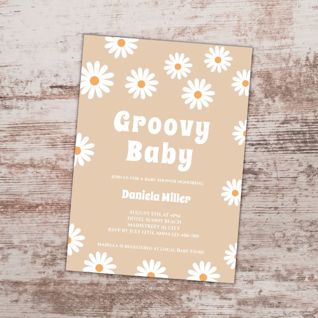 Groovy Baby Daisy 70s Retro Baby Shower Invitation (groovy baby retro 70s daisy baby shower invitation)