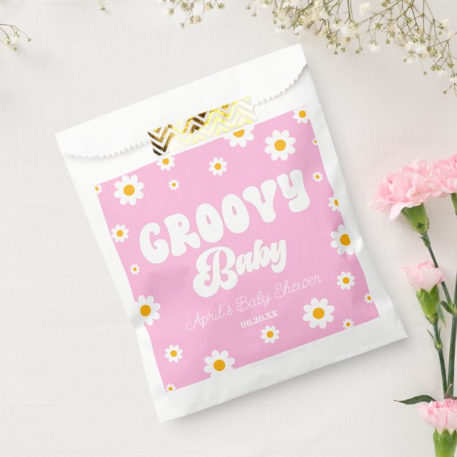 Groovy Baby Daisy Flower Floral Pink Baby Shower Favour Bags (Sealed)