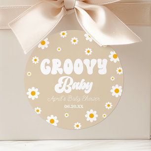 Groovy Baby Daisy Flower Floral Tan Baby Shower Classic Round Sticker