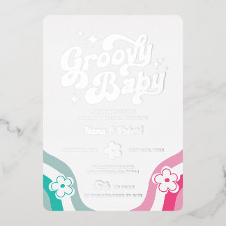 Groovy Baby Gender Reveal Foil Invitation