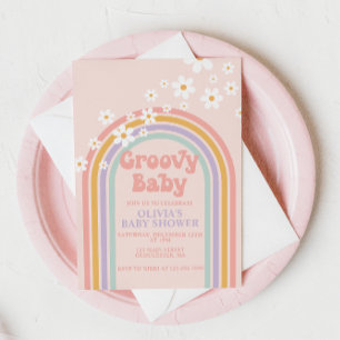 Groovy Baby Pastel rainbow Baby Shower Invitation