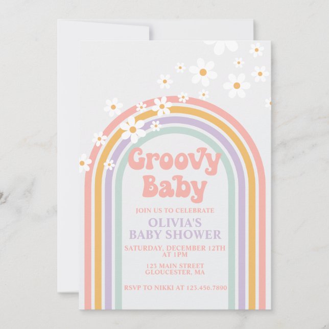 Groovy Baby Pastel rainbow Baby Shower Invitation (Front)