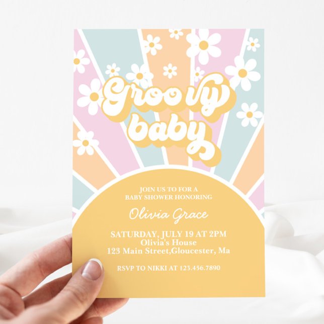 Groovy Baby Pastel Retro Sunshine Baby Shower Invitation (Creator Uploaded)