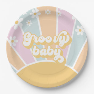 Groovy Baby pastel Retro Sunshine baby shower Paper Plate