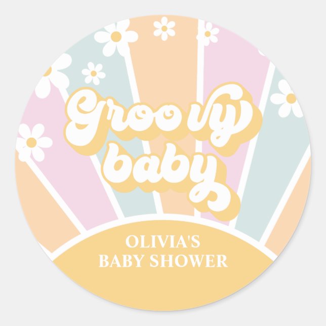 Groovy Baby pastel Retro Sunshine daisy Classic Round Sticker (Front)