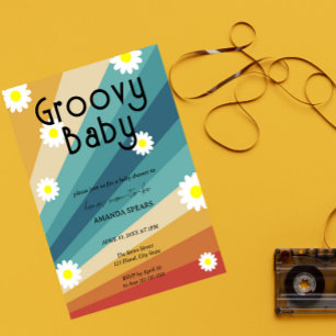 Groovy Baby Retro Daisy Baby Shower Invitation