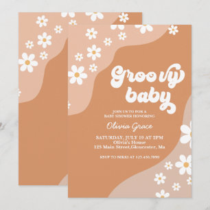 Groovy Baby Retro Daisy brown baby shower Invitation