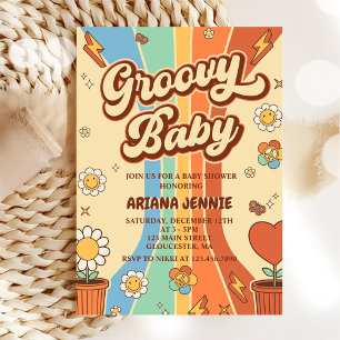 Groovy Baby Retro Rainbow Baby Shower Party Invitation