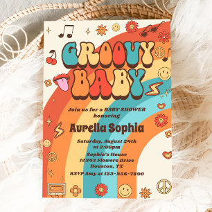 Groovy Baby Retro Rainbow Baby Shower Party Invitation