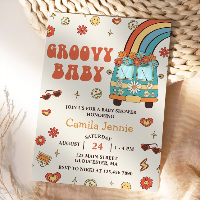 Groovy Baby Retro Rainbow Baby Shower Party Invitation (Creator Uploaded)