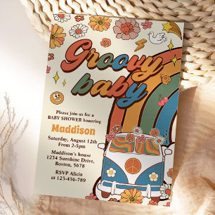 Groovy Baby Retro Rainbow Baby Shower Party Invitation