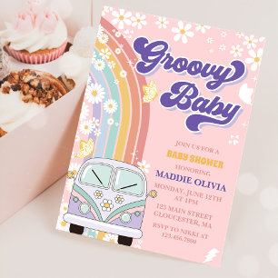 Groovy Baby Retro Rainbow Baby Shower Party Invitation