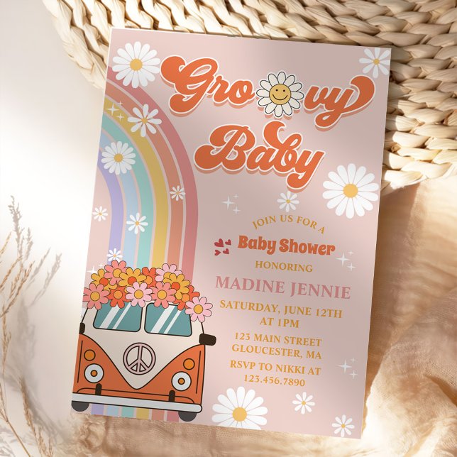 Groovy Baby Retro Rainbow Baby Shower Party Invitation (Creator Uploaded)
