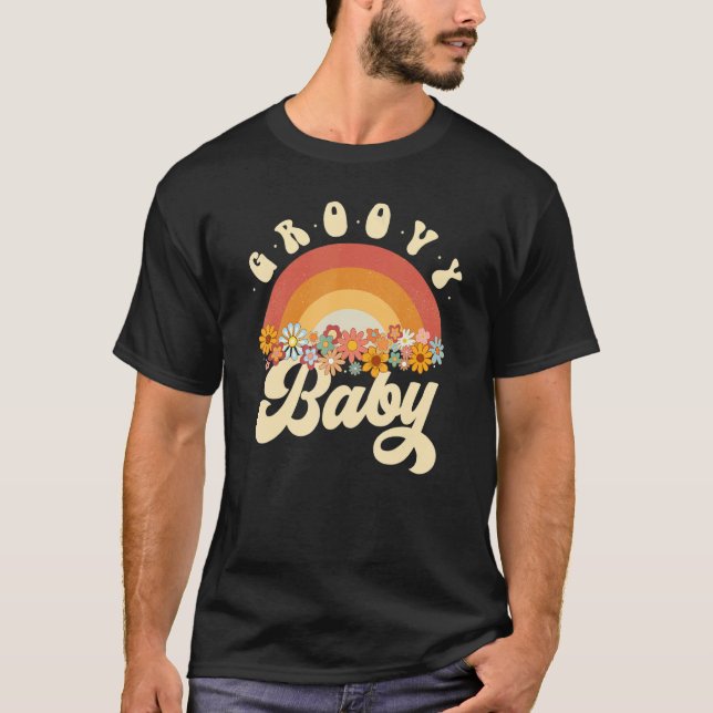 Groovy Baby Retro Rainbow Colorful Flowers Design T-Shirt (Front)