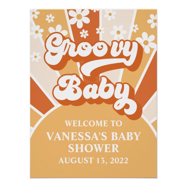 Groovy Baby Retro Sunshine Baby Shower Welcome Poster (Front)