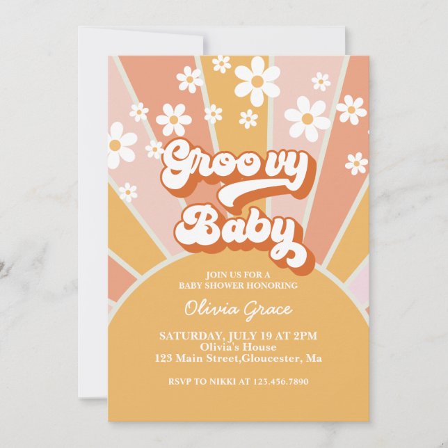 Groovy Baby Retro Sunshine Daisy Baby Shower Invitation (Front)