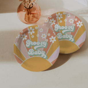 Groovy Baby Retro Sunshine Hippie Baby Shower Paper Plate