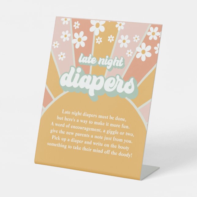Groovy Baby Retro Sunshine Late Night Diapers Game Pedestal Sign (Front)