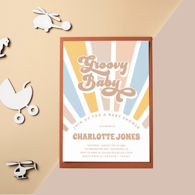 Groovy Baby Retro Typography Girl Baby Shower Invitation (Creator Uploaded)