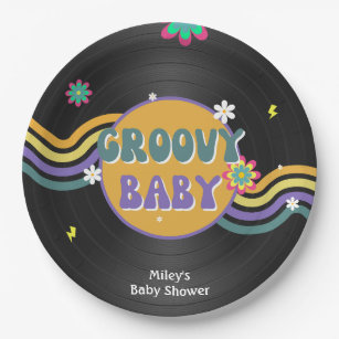 Groovy Baby Retro Vynil Record Baby Shower Decor Paper Plate