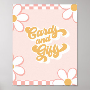 Groovy Baby Shower Cards and Gifts Sign Pink Check