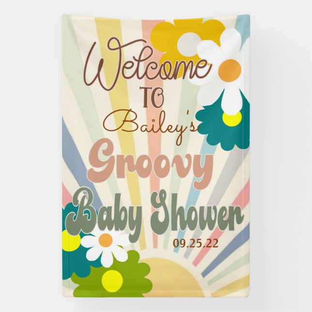 Groovy Baby Shower, Retro Baby Shower, Baby,Banner Banner (Vertical)