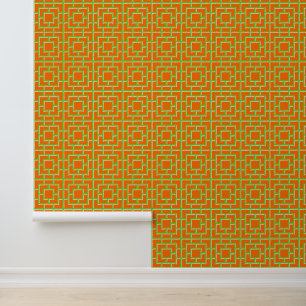 Groovy Bamboo Lattice - Orange & Lime Wallpaper