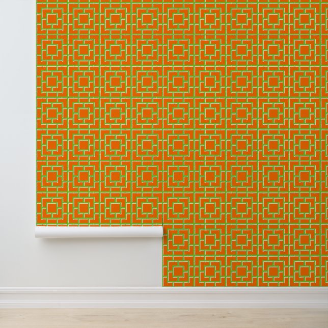 Groovy Bamboo Lattice - Orange & Lime Wallpaper (Application)