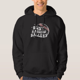 Groovy Baseball Mama Mom Busy Raising Ballers Wome Hoodie