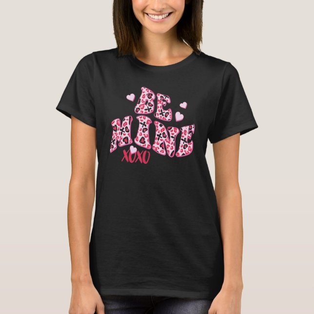 Groovy Be Mine Leopard Retro Valentine's Day Pink  T-Shirt (Front)