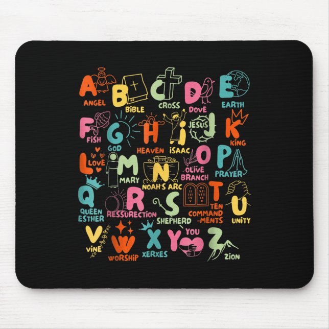 Groovy Biblical Alphabet Christian Teacher Student Mouse Pad (Front)