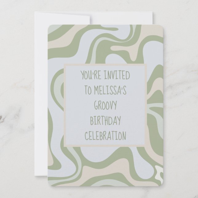 Groovy Birthday in Sage Green Invitation (Front)