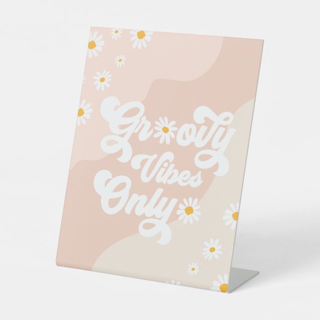 Groovy Birthday Party Boho Daisy Decorations Table Pedestal Sign (Front)