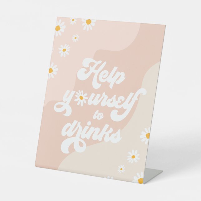 Groovy Birthday Party Boho Daisy Decorations Table Pedestal Sign (Front)